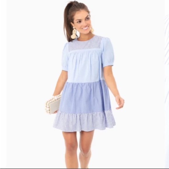Tuckernuck Dresses & Skirts - Tuckernuck Pomander Place Blue Stripe Colorblock Quinn Tiered Dress Size…